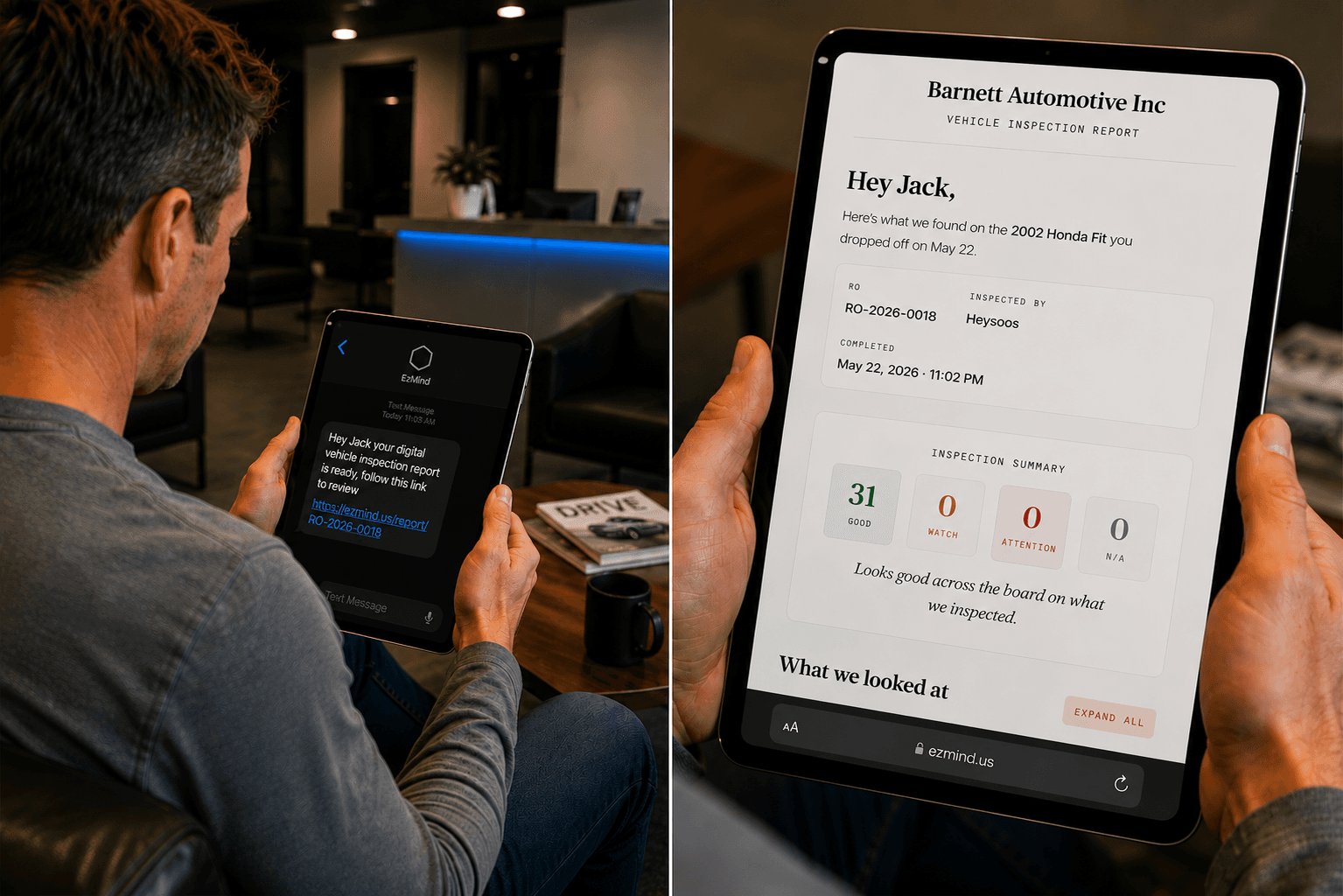 Customer reviewing the digital inspection